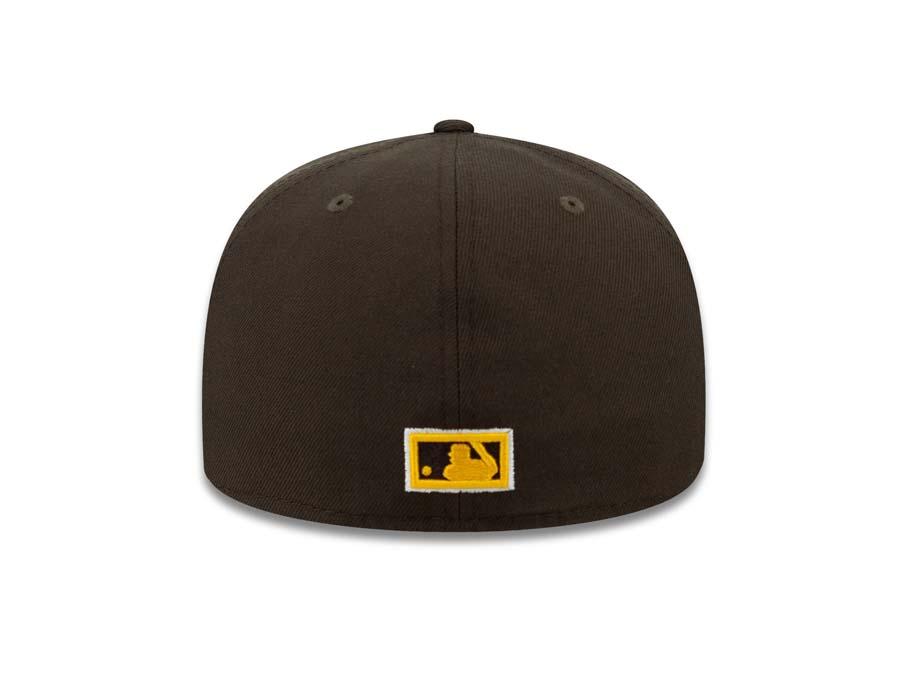 San Diego Padres New Era MLB 59Fifty 5950 Fitted Cap Hat Brown Crown/Visor Brown/Yellow/Black Swinging Friar Monk Logo