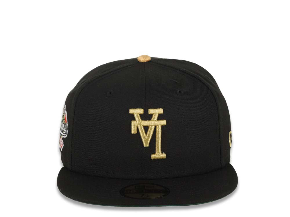 Los Angeles Dodgers New Era MLB 59FIFTY 5950 Fitted Cap Hat Black Crown/Visor Metallic Gold Upside Down Logo 100th Anniversary Side Patch Green UV