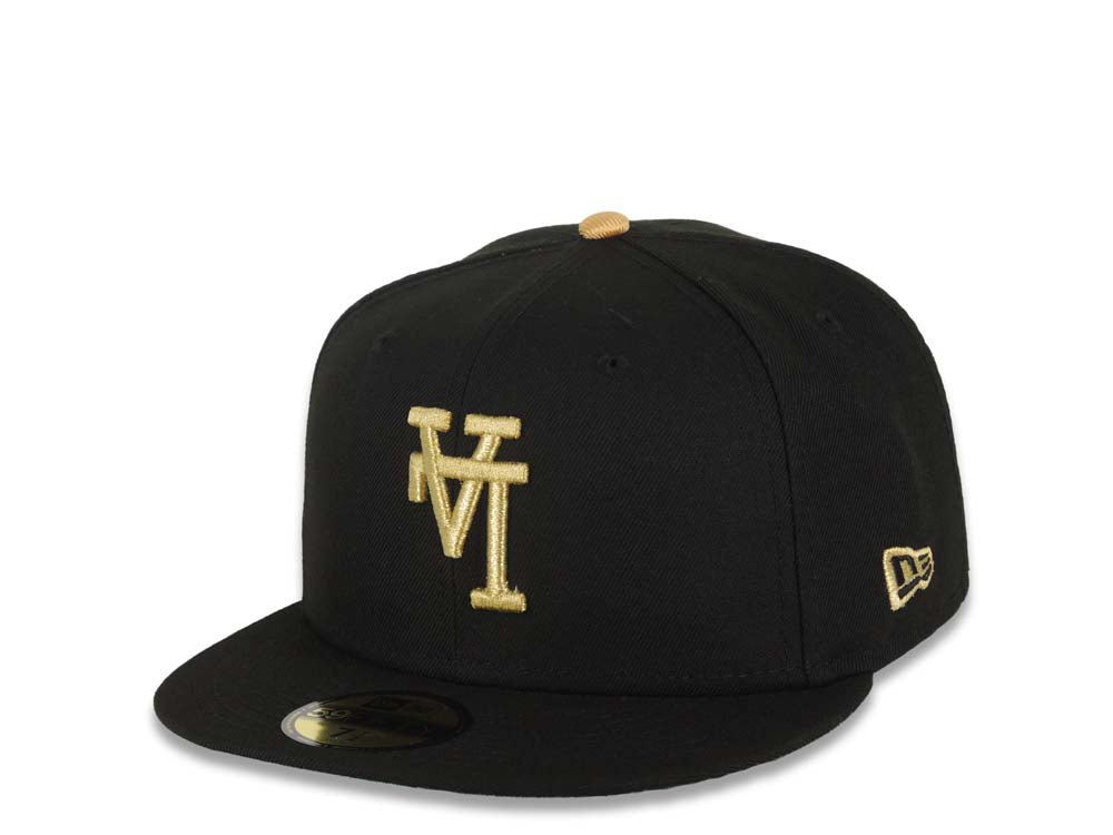 Los Angeles Dodgers New Era MLB 59FIFTY 5950 Fitted Cap Hat Black Crown/Visor Metallic Gold Upside Down Logo 100th Anniversary Side Patch Green UV