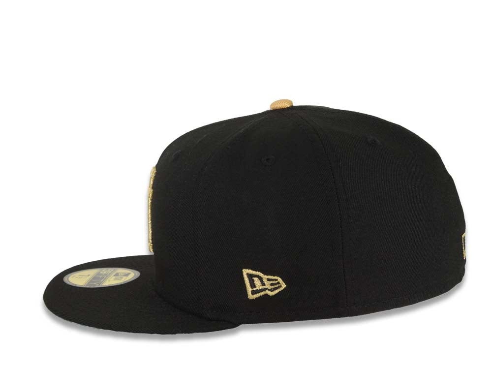 Los Angeles Dodgers New Era MLB 59FIFTY 5950 Fitted Cap Hat Black Crown/Visor Metallic Gold Upside Down Logo 100th Anniversary Side Patch Green UV