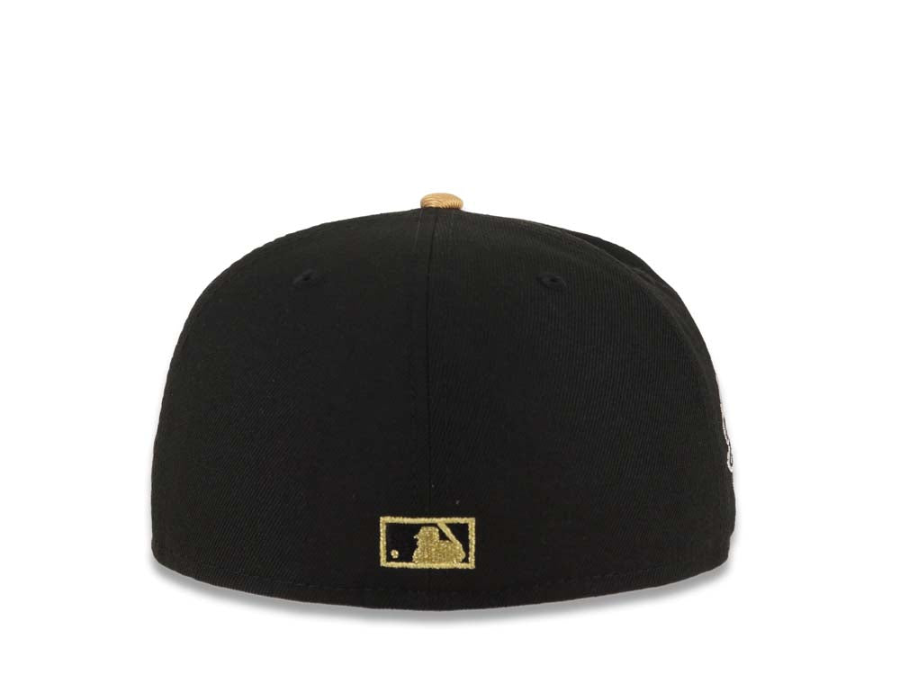 Los Angeles Dodgers New Era MLB 59FIFTY 5950 Fitted Cap Hat Black Crown/Visor Metallic Gold Upside Down Logo 100th Anniversary Side Patch Green UV