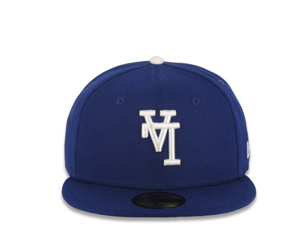 Los Angeles Dodgers New Era MLB 59FIFTY 5950 Fitted Cap Hat Dark Royal Crown/Visor White Upside Down Logo Green UV
