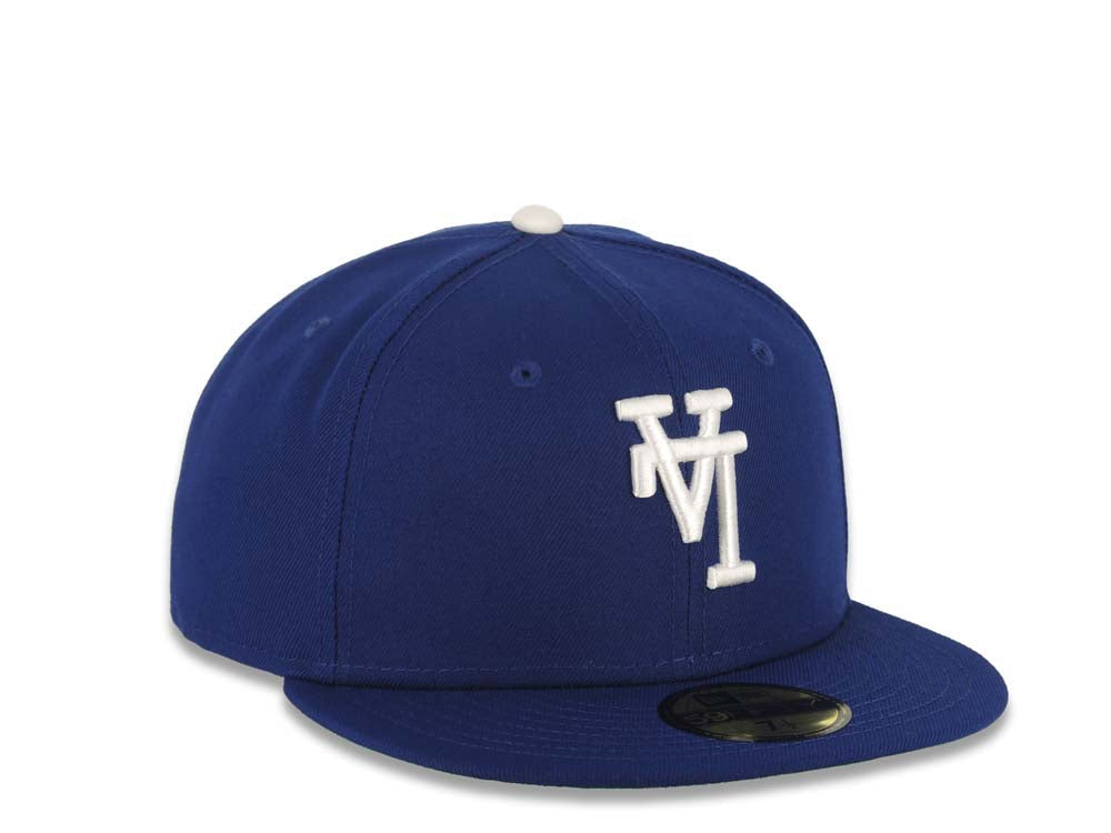 Los Angeles Dodgers New Era MLB 59FIFTY 5950 Fitted Cap Hat Dark Royal Crown/Visor White Upside Down Logo Green UV
