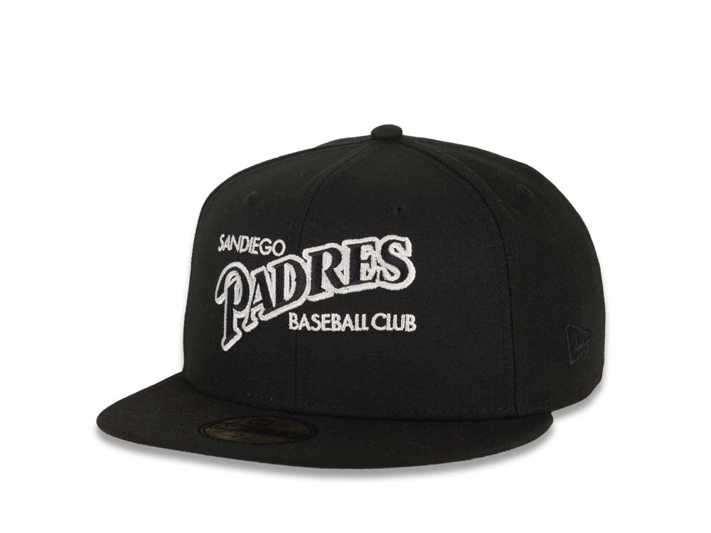 San Diego Padres New Era MLB 59FIFTY 5950 Fitted Cap Hat Black Crown/Visor Black/White Baseball Club Logo 40th Anniversary Side Patch Gray UV