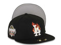Los Angeles Dodgers New Era MLB 59FIFTY 5950 Fitted Cap Hat Black Crown/Visor White/Metallic Gold/Red Flame Logo 40th Anniversary Side Patch Gray UV