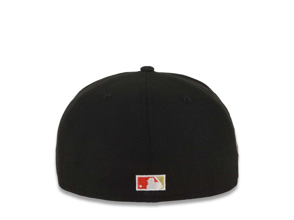 Los Angeles Dodgers New Era MLB 59FIFTY 5950 Fitted Cap Hat Black Crown/Visor White/Metallic Gold/Red Flame Logo 40th Anniversary Side Patch Gray UV