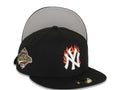 New York Yankees New Era MLB 59FIFTY 5950 Fitted Cap Hat Black Crown/Visor White With Flame Logo 1996 World Series Side Patch Gray UV