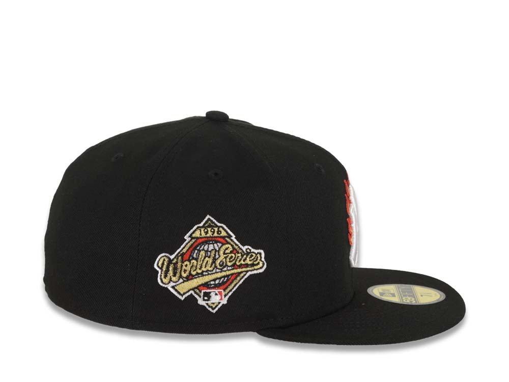 New York Yankees New Era MLB 59FIFTY 5950 Fitted Cap Hat Black Crown/Visor White With Flame Logo 1996 World Series Side Patch Gray UV