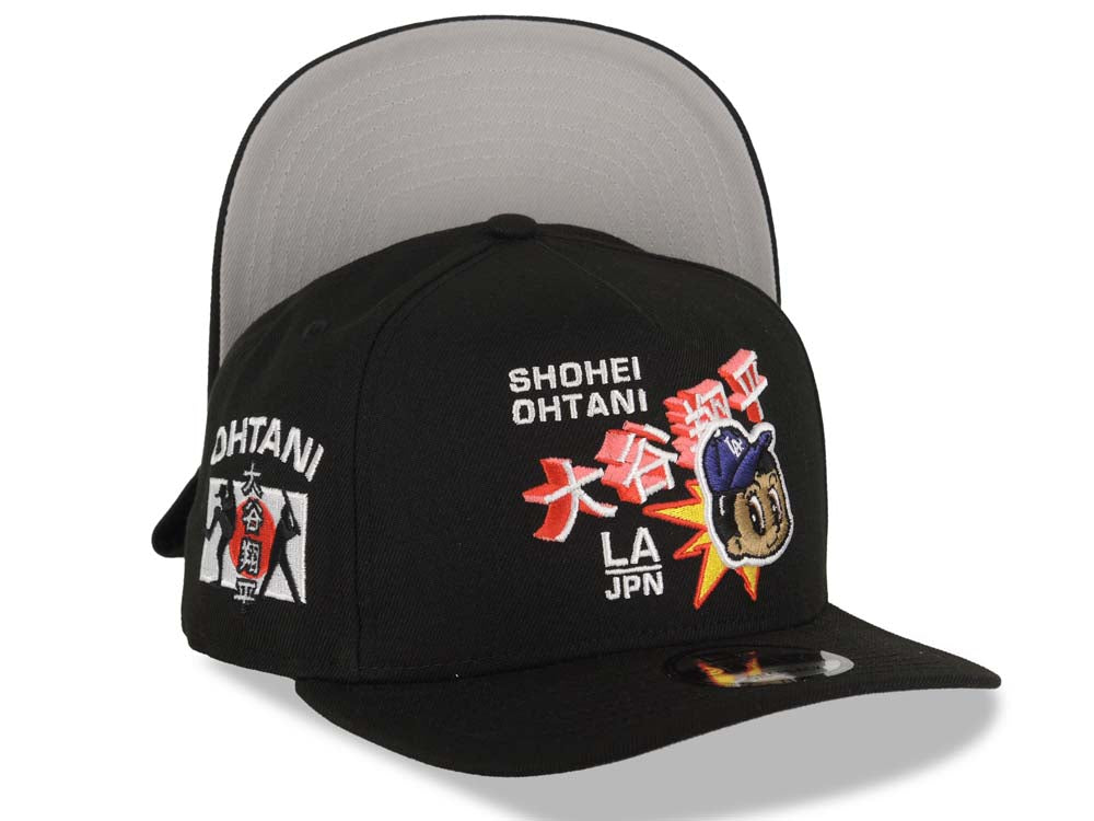 Los Angeles Dodgers New Era MLB 9FIFTY 950 Snapback A-Frame Cap Hat Black Crown/Visor Shohei Ohtani Logo Ohtani Side Patch Gray UV