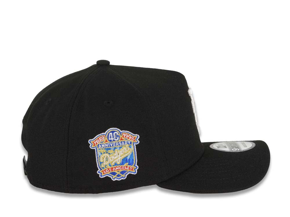 Los Angeles Dodgers New Era MLB 9FORTY 940 Adjustable A-Frame Cap Hat Black Crown/Visor White Upside Down Logo 40th Anniversary Side Patch Gray UV