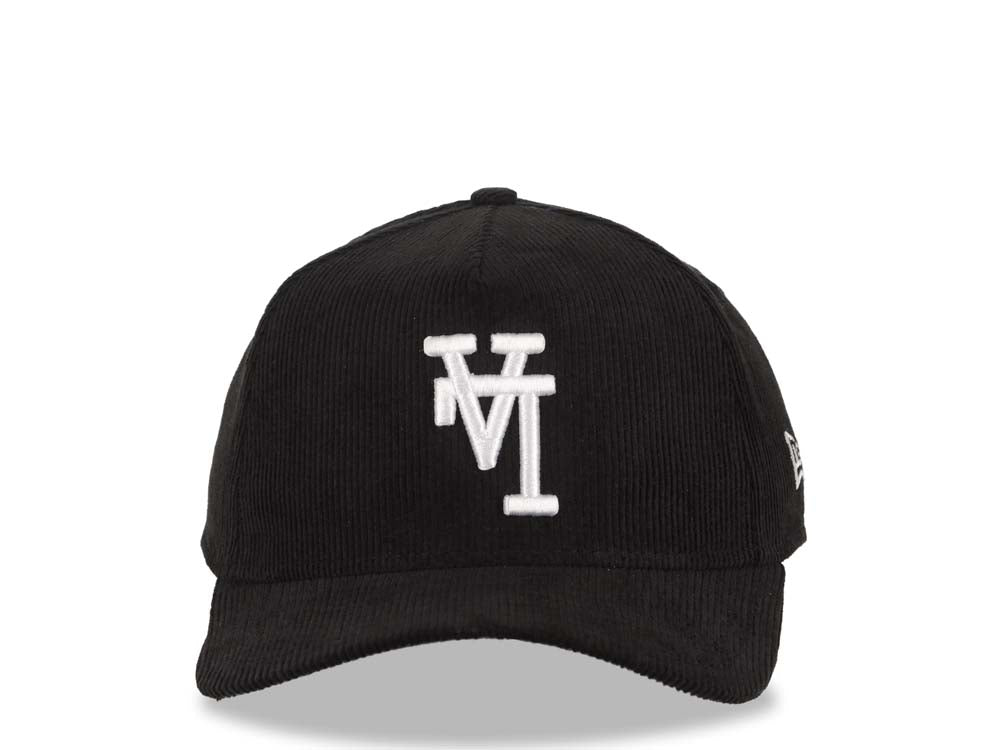 (Corduroy) Los Angeles Dodgers New Era MLB 9FORTY 940 Adjustable A-Frame Cap Hat Black Crown/Visor White Upside Down Logo