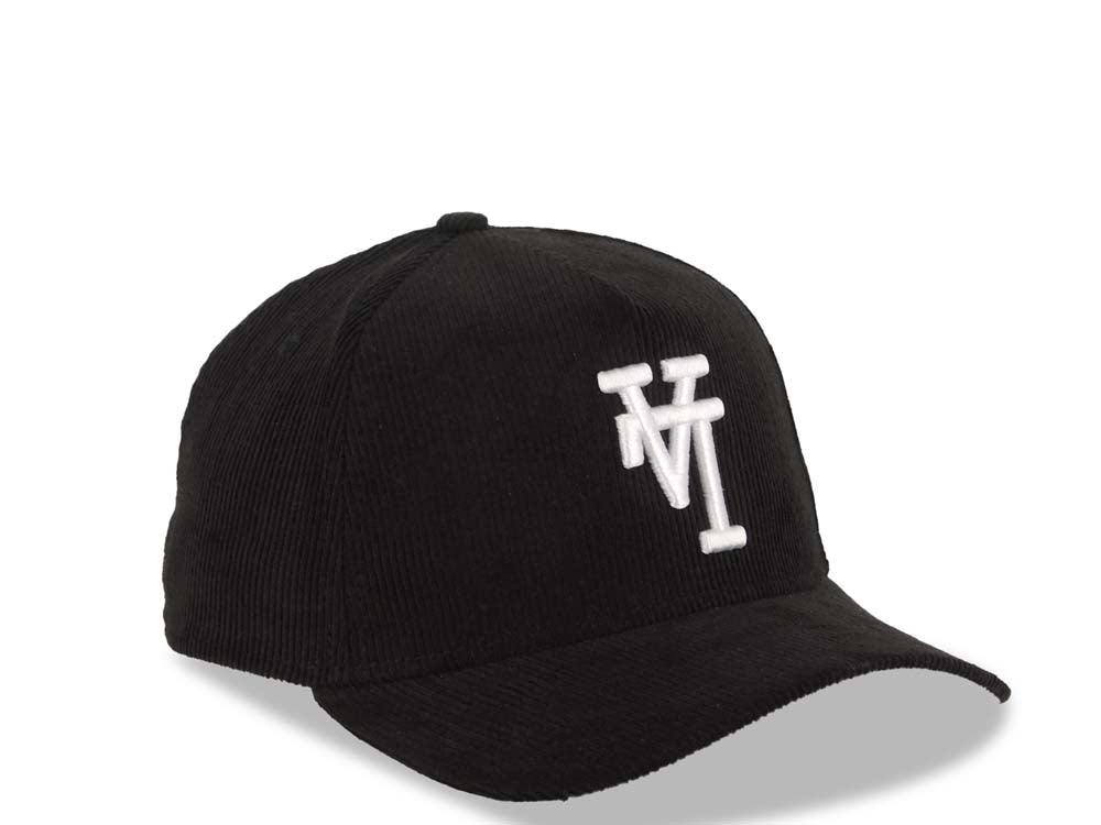 (Corduroy) Los Angeles Dodgers New Era MLB 9FORTY 940 Adjustable A-Frame Cap Hat Black Crown/Visor White Upside Down Logo
