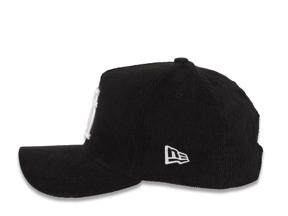 (Corduroy) Los Angeles Dodgers New Era MLB 9FORTY 940 Adjustable A-Frame Cap Hat Black Crown/Visor White Upside Down Logo