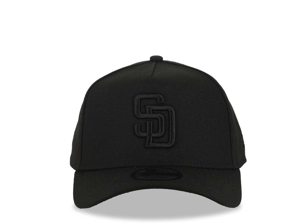 San Diego Padres New Era MLB 9FORTY 940 Adjustable A-Frame Cap Hat Black Crown/Visor Black Logo Black UV
