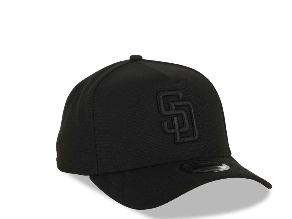 San Diego Padres New Era MLB 9FORTY 940 Adjustable A-Frame Cap Hat Black Crown/Visor Black Logo Black UV