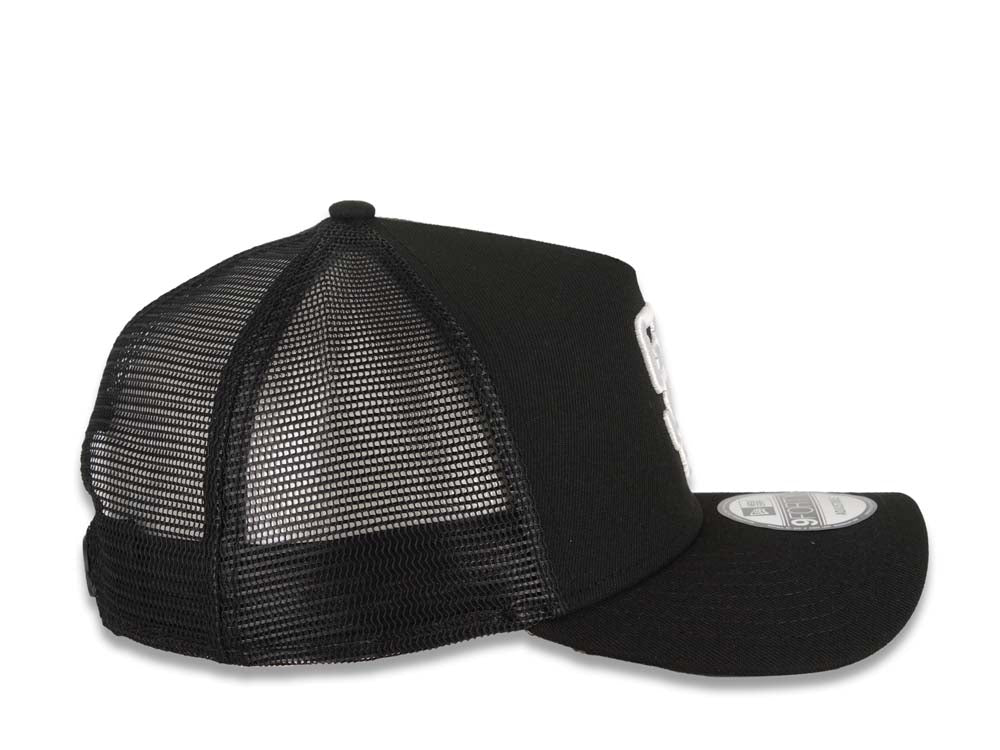 San Diego Padres New Era MLB 9FORTY 940 Adjustable A-Frame Tucker Mesh Cap Hat Black Crown/Visor White Logo Black UV