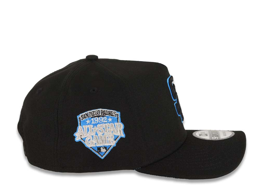 San Diego Padres New Era MLB 9FORTY 940 Adjustable A-Frame Cap Hat Black Crown/Visor Black/Cardinal Blue Logo 1992 All-Star Game Side Patch Blue UV
