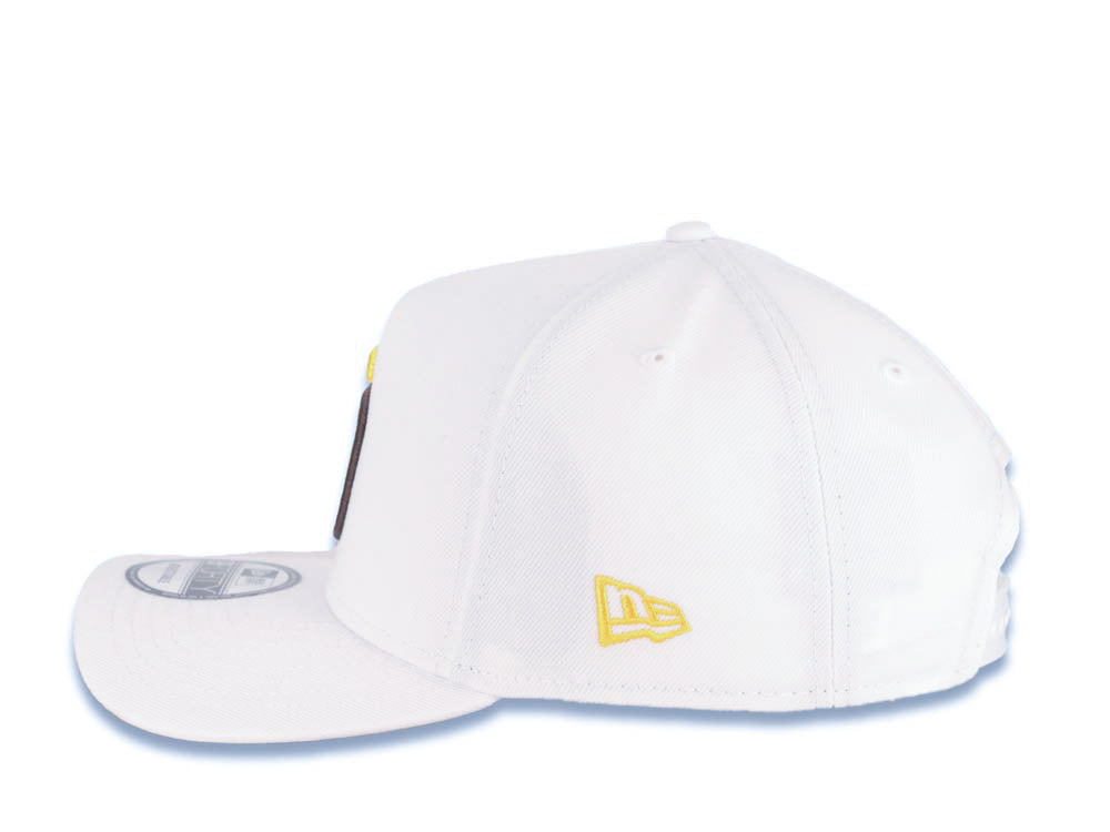 San Diego Padres New Era MLB 9FORTY 940 Adjustable A-Frame Cap Hat White Crown/Visor Yellow/Brown Logo Petco Park 20 Years Side Patch Yellow UV