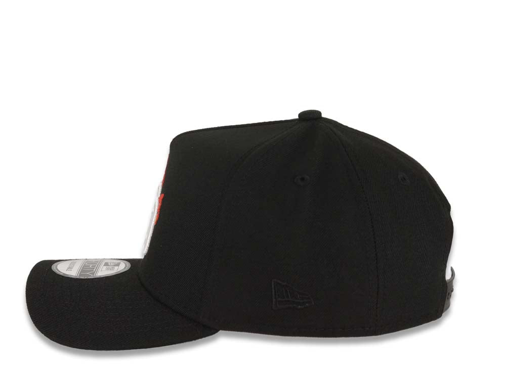 San Diego Padres New Era MLB 9FORTY 940 Adjustable A-Frame Cap Hat Black Crown/Visor White/Metallic Gold/Red Flame Logo 40th Anniversary Side Patch