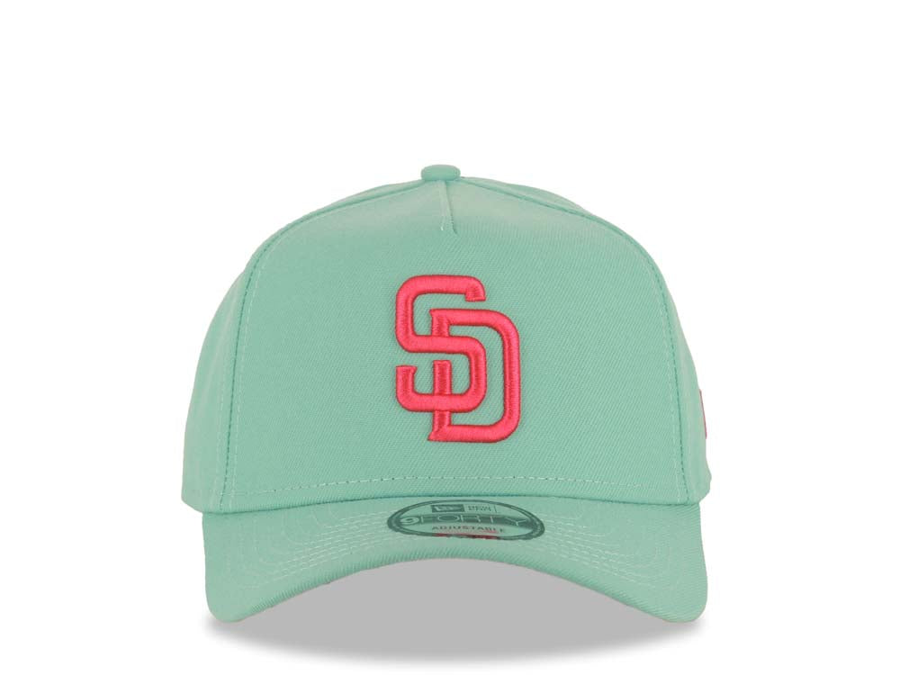 San Diego Padres New Era MLB 9FORTY 940 Adjustable A-Frame Cap Hat Light Teal Crown/Visor Magenta Logo Gray UV