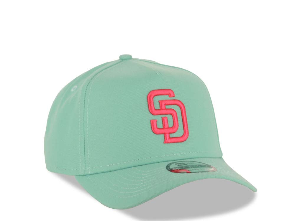 San Diego Padres New Era MLB 9FORTY 940 Adjustable A-Frame Cap Hat Light Teal Crown/Visor Magenta Logo Gray UV