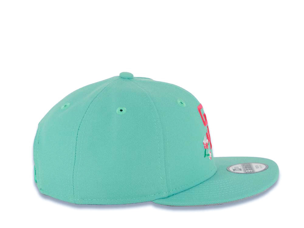 (Youth) San Diego Padres New Era MLB 9FIFTY 950 Kid Snapback Cap Hat Light Teal Crown/Visor Magenta with Rose Logo Gray UV (City Connect Color )