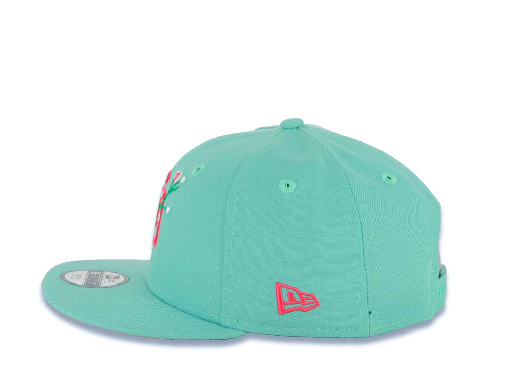 (Youth) San Diego Padres New Era MLB 9FIFTY 950 Kid Snapback Cap Hat Light Teal Crown/Visor Magenta with Rose Logo Gray UV (City Connect Color )