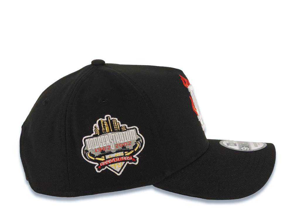 Los Angeles Dodgers New Era MLB 9FORTY 940 Adjustable A-Frame Cap Hat Black Crown/Visor White/Metallic Gold/Red Fire/Flame Logo 40th Anniversary Side Patch Gray UV