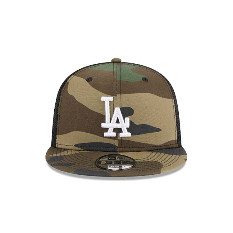 Los Angeles Dodgers New Era MLB 9FIFTY 950 Snapback Mesh/Trucker Cap Hat Camo Crown/Visor White Logo Gray UV
