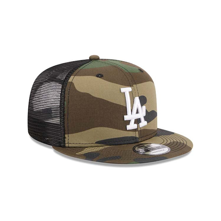 Los Angeles Dodgers New Era MLB 9FIFTY 950 Snapback Mesh/Trucker Cap Hat Camo Crown/Visor White Logo Gray UV