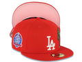 Los Angeles Dodgers New Era MLB 59FIFTY 5950 Fitted Cap Hat Red Crown/Visor White Logo With Palm Tree 60th Anniversary Side Patch Pink UV