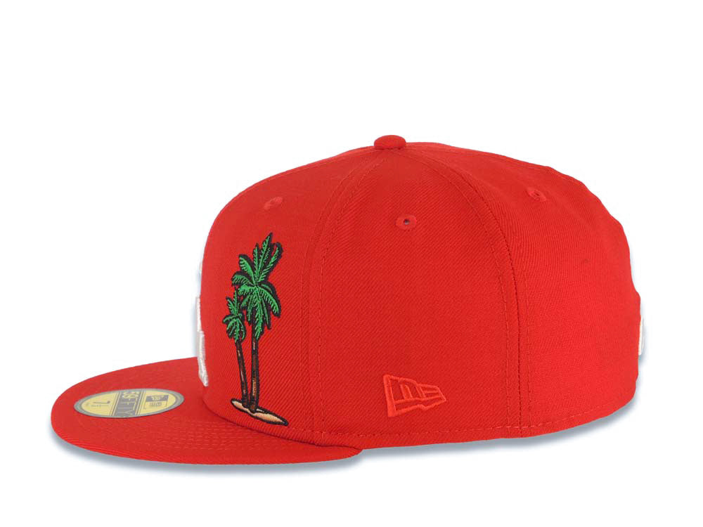 Los Angeles Dodgers New Era MLB 59FIFTY 5950 Fitted Cap Hat Red Crown/Visor White Logo With Palm Tree 60th Anniversary Side Patch Pink UV