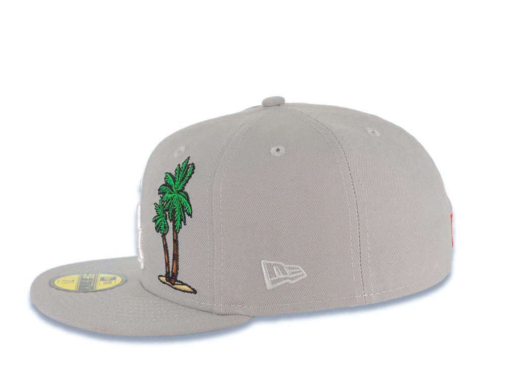 Los Angeles Dodgers New Era MLB 59FIFTY 5950 Fitted Cap Hat Gray Crown/Visor White Logo With Palm Tree 60th Anniversary Side Patch Sky Blue UV