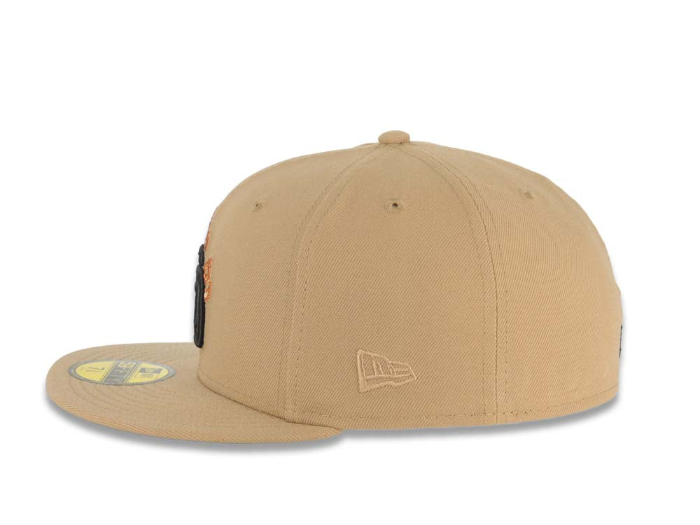 San Diego Padres New Era MLB 59FIFTY 5950 Fitted Cap Hat Khaki Crown/Visor Black Fire/Flame Logo 1992 All-Star Game Side Patch Gray UV