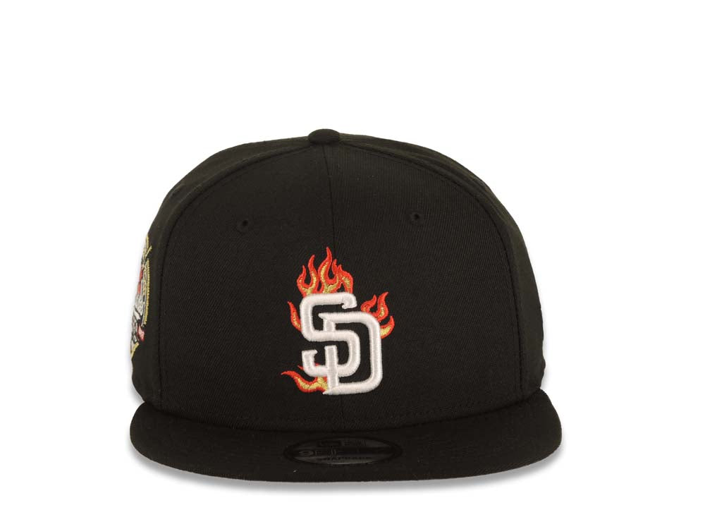 San Diego Padres New Era MLB 9FIFTY 950 Snapback Cap Hat Black Crown/Visor White Fire/Flame Logo 40th Anniversary Side Patch Gray UV