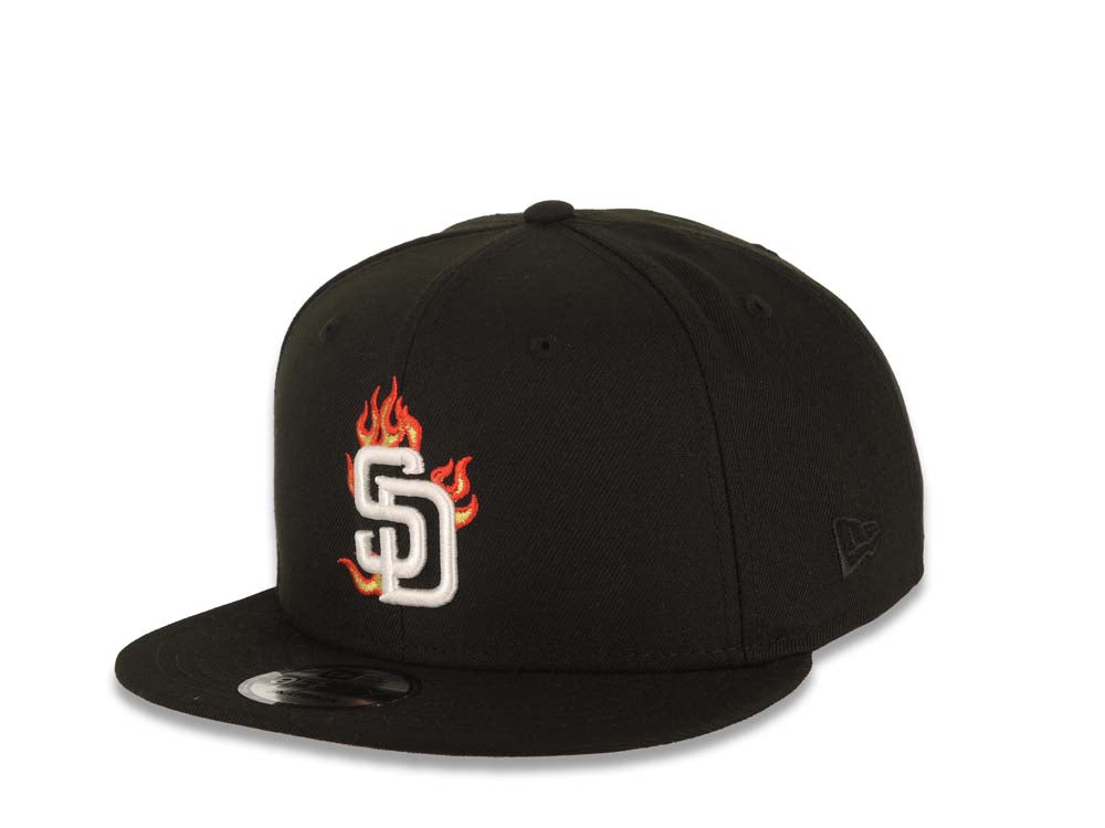 San Diego Padres New Era MLB 9FIFTY 950 Snapback Cap Hat Black Crown/Visor White Fire/Flame Logo 40th Anniversary Side Patch Gray UV