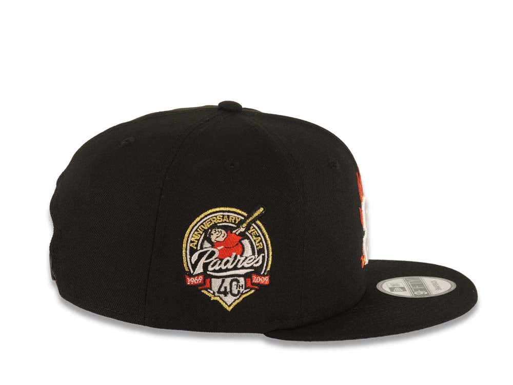 San Diego Padres New Era MLB 9FIFTY 950 Snapback Cap Hat Black Crown/Visor White Fire/Flame Logo 40th Anniversary Side Patch Gray UV