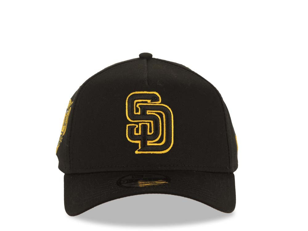 San Diego Padres New Era MLB 9FORTY 940 Adjustable A-Frame Cap Hat Black Crown/Visor Black/Yellow Logo 40th Anniversary Side Patch