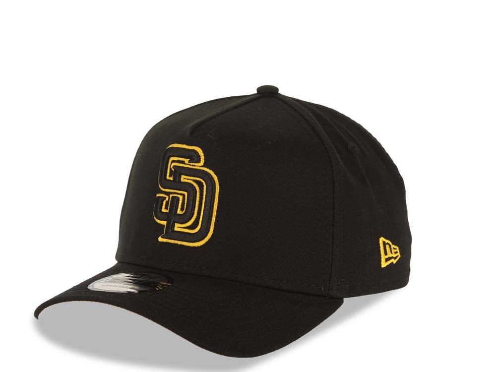San Diego Padres New Era MLB 9FORTY 940 Adjustable A-Frame Cap Hat Black Crown/Visor Black/Yellow Logo 40th Anniversary Side Patch