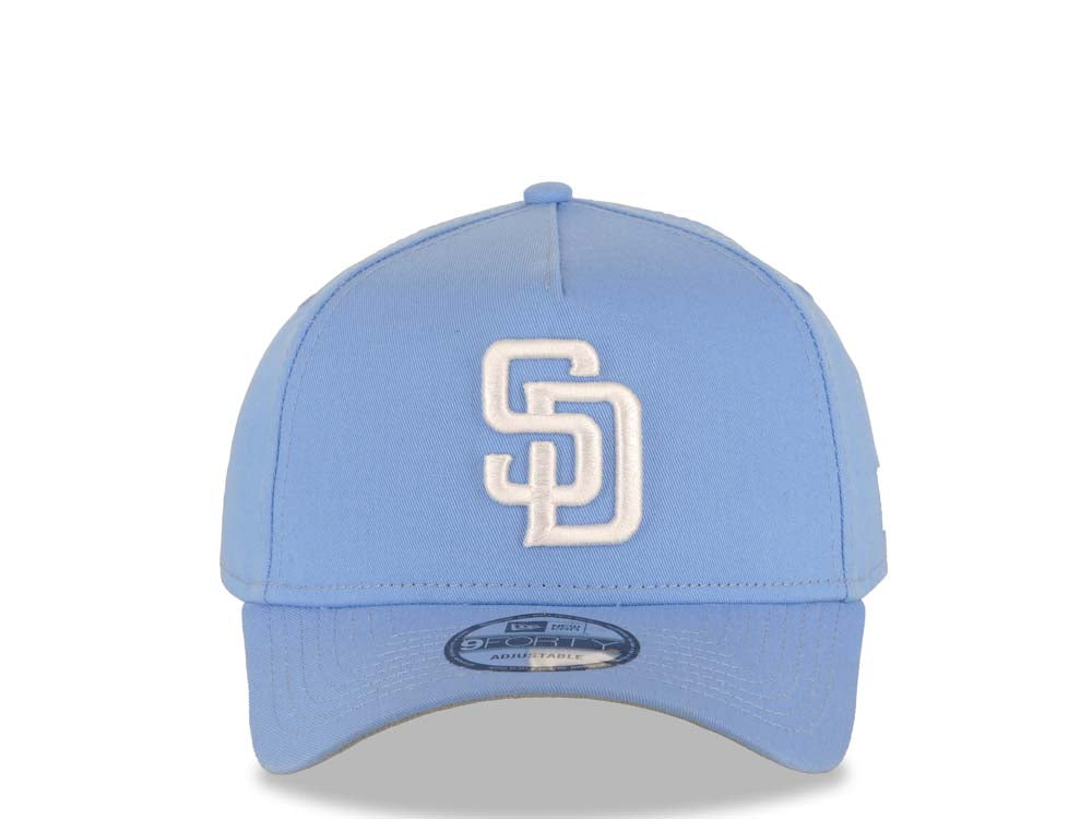 San Diego Padres New Era MLB 9FORTY 940 A-Frame Adjustable Cap Hat Sky Blue Crown/Visor White Logo Gray UV