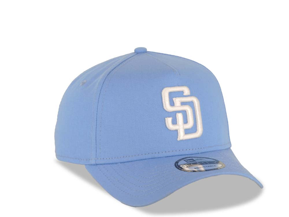 San Diego Padres New Era MLB 9FORTY 940 A-Frame Adjustable Cap Hat Sky Blue Crown/Visor White Logo Gray UV