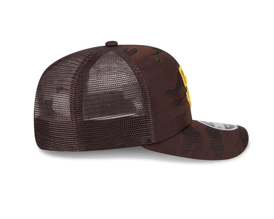 San Diego Padres New Era MLB 9SEVENTY 970 Mesh/Trucker Snapback Cap Hat Camo Brown Crown/Visor Yellow Logo