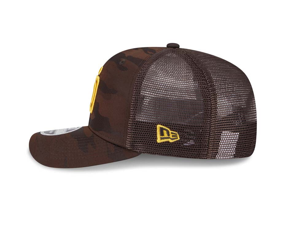 San Diego Padres New Era MLB 9SEVENTY 970 Mesh/Trucker Snapback Cap Hat Camo Brown Crown/Visor Yellow Logo