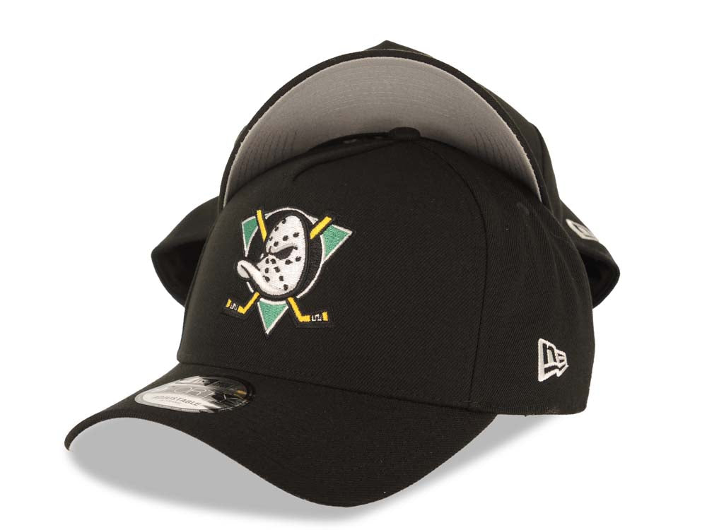 Mighty Ducks New Era NHL 9FORTY 940 Adjustable A-Frame Cap Hat Black Crown/Visor Team Color Logo Gray UV