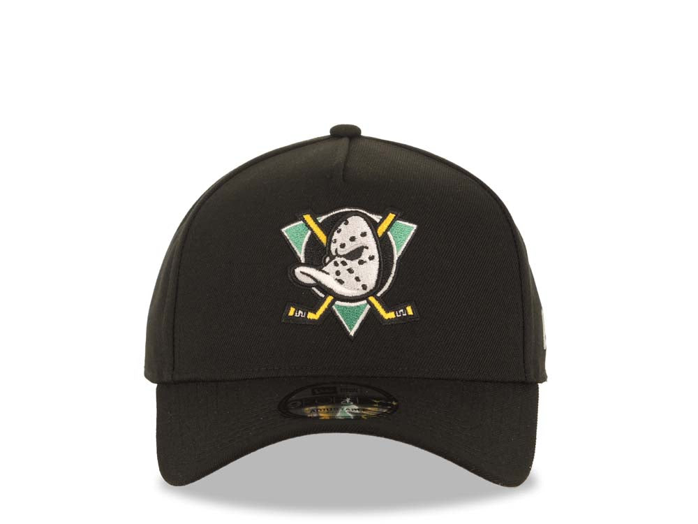 Mighty Ducks New Era NHL 9FORTY 940 Adjustable A-Frame Cap Hat Black Crown/Visor Team Color Logo Gray UV