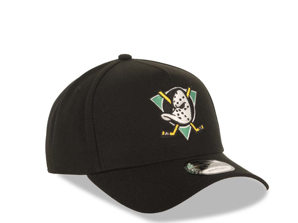 Mighty Ducks New Era NHL 9FORTY 940 Adjustable A-Frame Cap Hat Black Crown/Visor Team Color Logo Gray UV