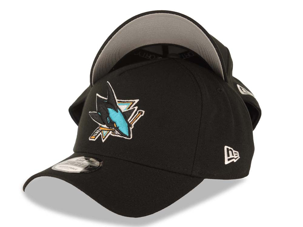 San Jose Sharks New Era NHL 9FORTY 940 Adjustable A-Frame Cap Hat Black Crown/Visor Team Color Logo Gray UV