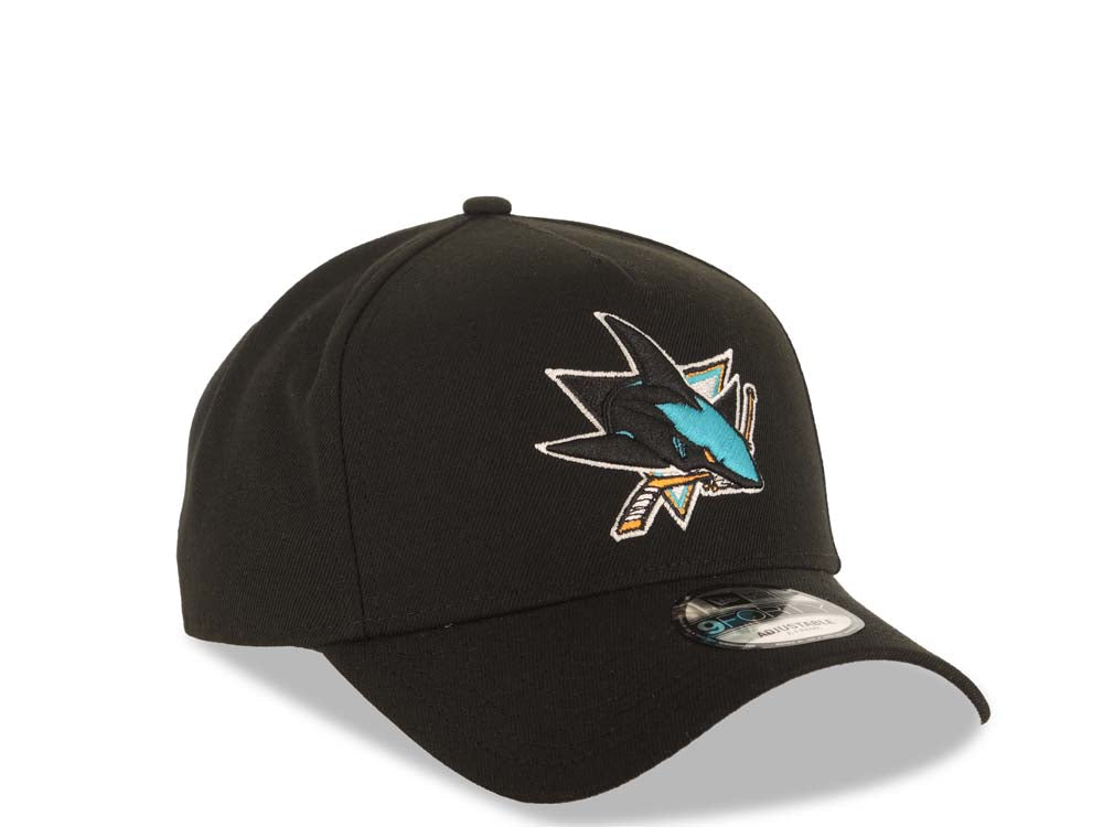 San Jose Sharks New Era NHL 9FORTY 940 Adjustable A-Frame Cap Hat Black Crown/Visor Team Color Logo Gray UV