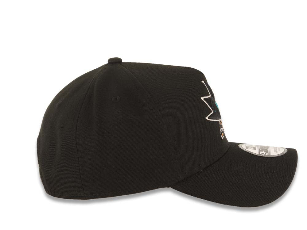 San Jose Sharks New Era NHL 9FORTY 940 Adjustable A-Frame Cap Hat Black Crown/Visor Team Color Logo Gray UV