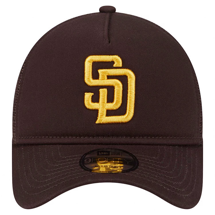 San Diego Padres New Era MLB 9FORTY 940 Adjustable A-Frame Mesh/Trucker Cap Hat Brown Crown/Visor Brown Logo